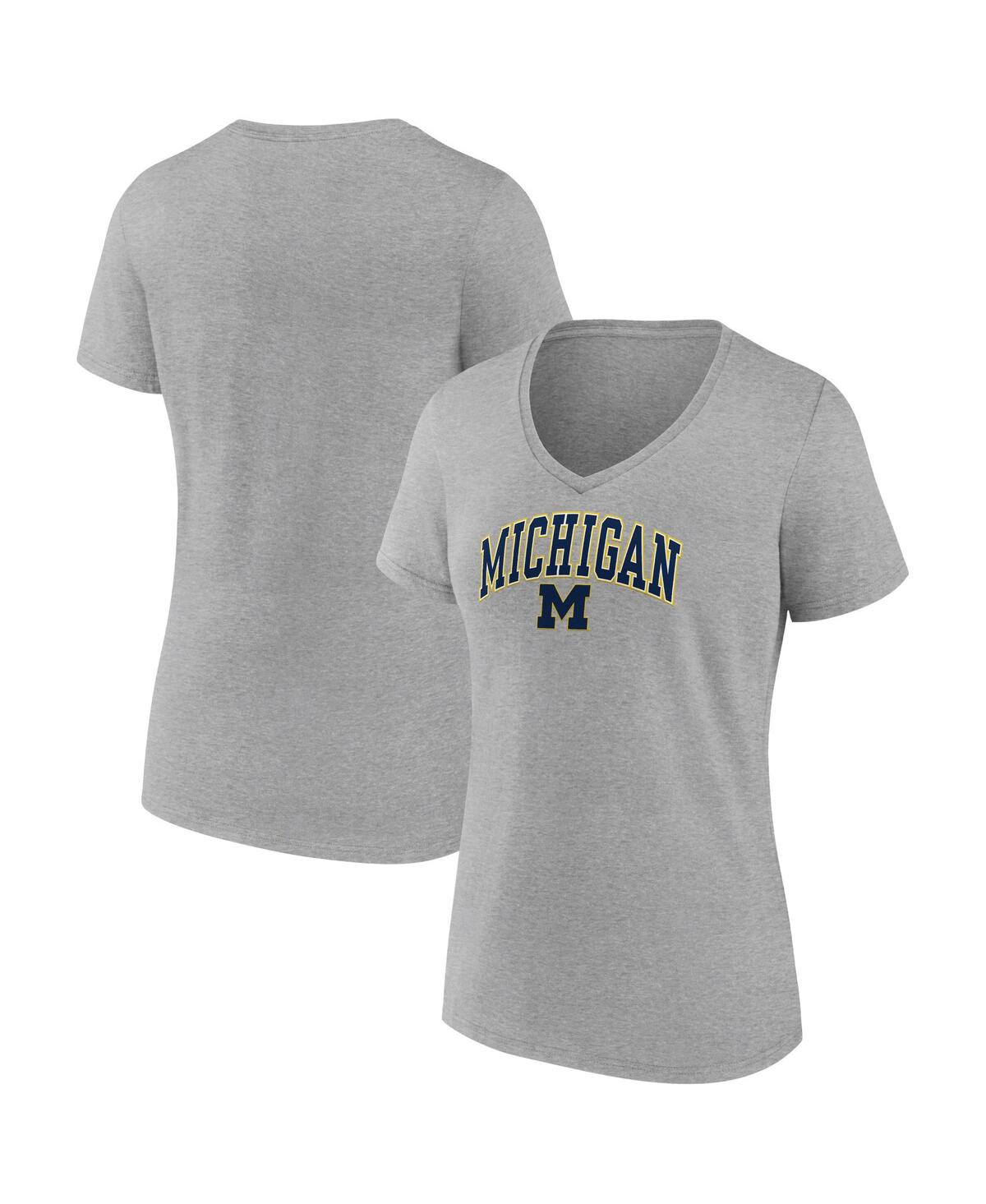 Women's FanaticsMichigan Wolverines Evergreen Campus V-Neck T-shirt - Heather Gray