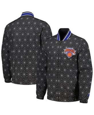 Men's Black New York Knicks In-Field Play Fashion Satin Full-Zip Varsity Jacket