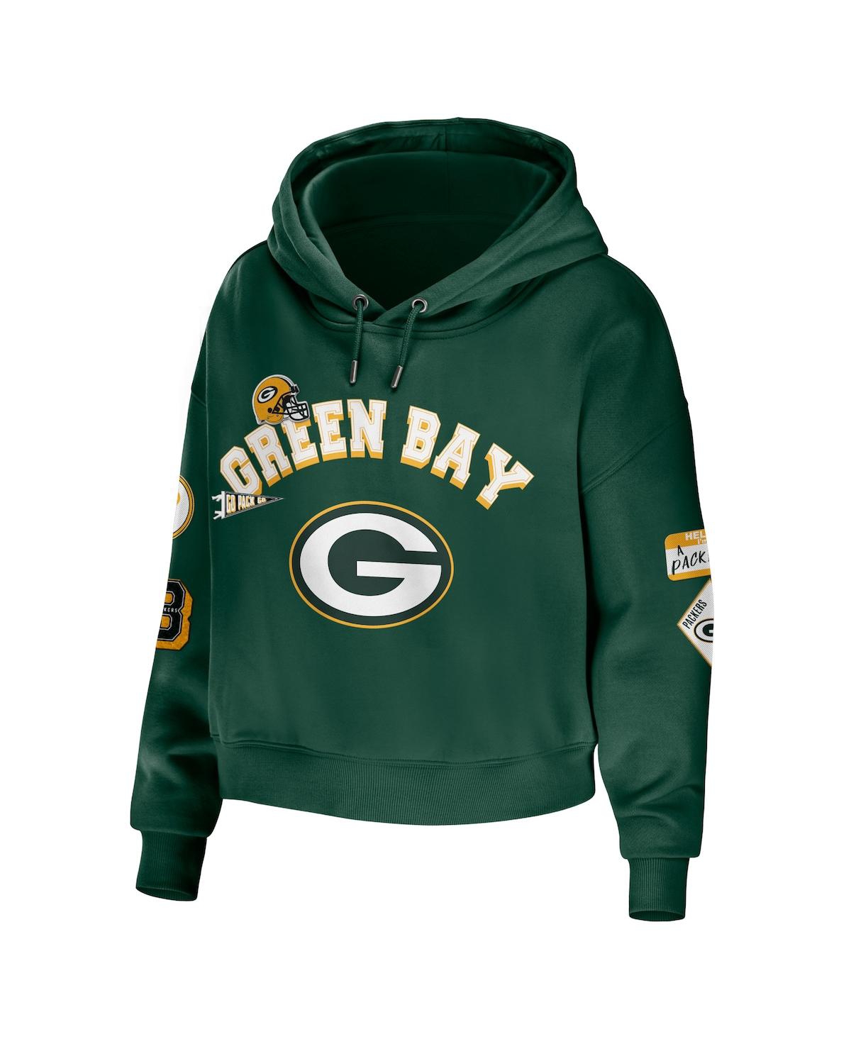 Shop Wear By Erin Andrews Women's  Green Green Bay Packers Modest Cropped Pullover Hoodie