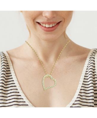 14k Gold Cubic Zirconia Ribbon Heart Halo Floating Pendant Necklace