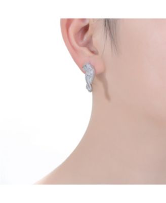 Green & Clear Cubic Zirconia Walking Panther Earrings