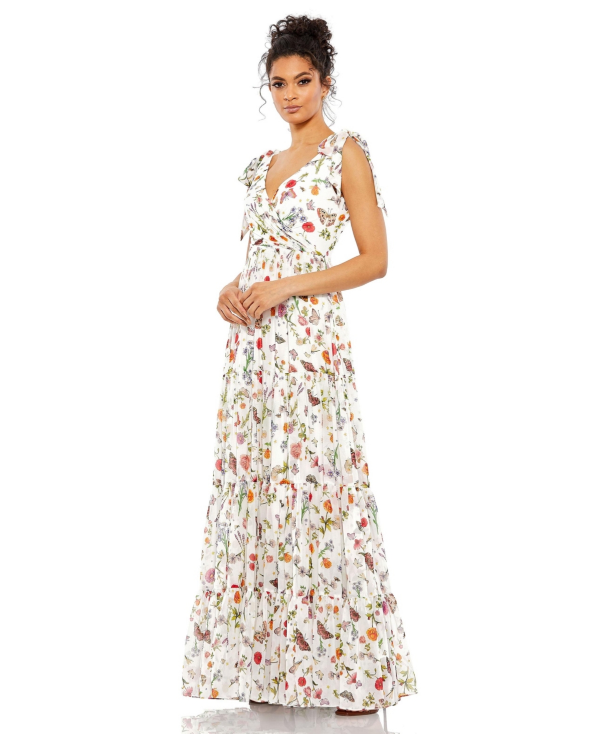 Women's Ieena Floral Print Sleeveless Soft Tie Shoulder Gown - White multi