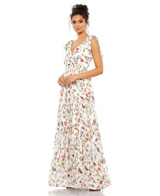 Mac Duggal Women's Ieena Floral Print Sleeveless Soft Tie Shoulder Gown ...