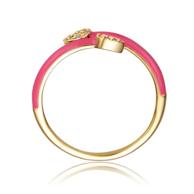 Kids/Teens 14K Gold Plated with Cubic Zirconia Bypass Magenta Pink Enamel Stacking Ring