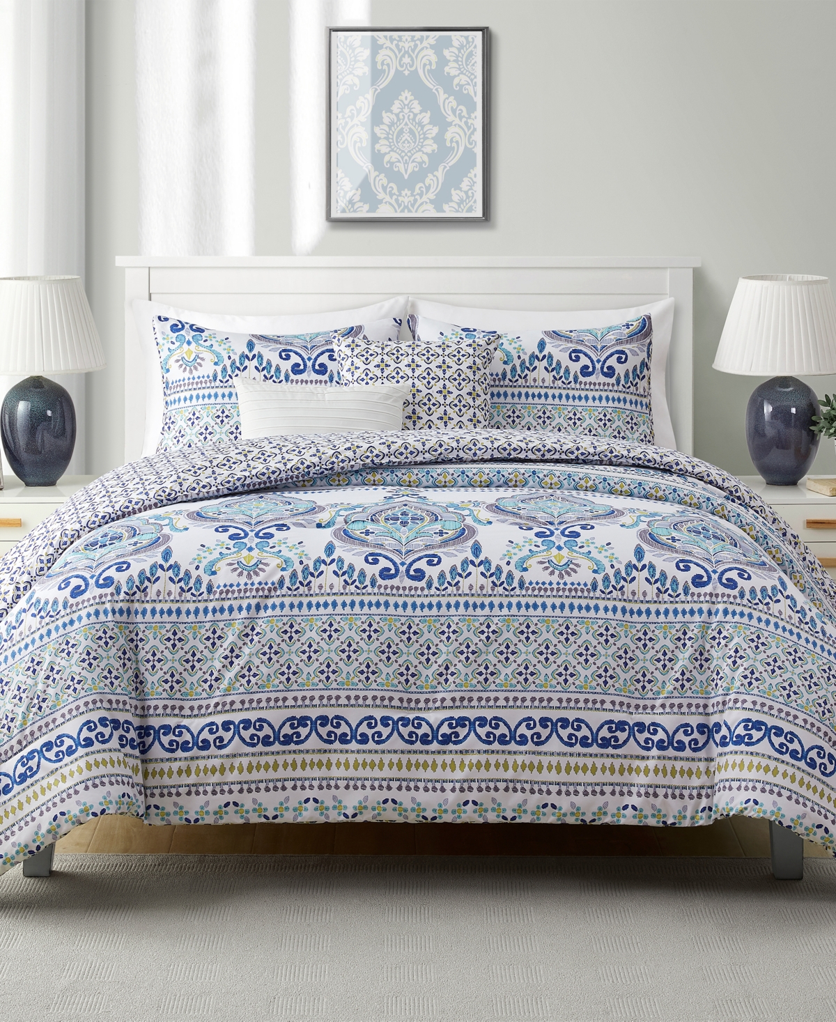 Vcny Home Malik Reversible Blue Medallion 5-piece Comforter Set, Full/queen In Multi
