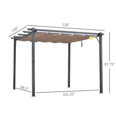 10' x 10' Pergola with Retractable Shade Canopy, Aluminum,