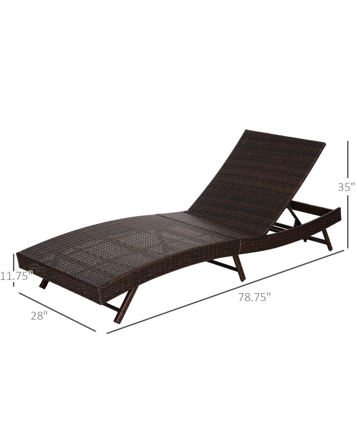 Outsunny Wicker Chaise Patio Lounge Chair, 5 Position Adjustable Backrest and Cushions Outdoor Pe Rattan Wicker Lounge Chair,- Dark brown