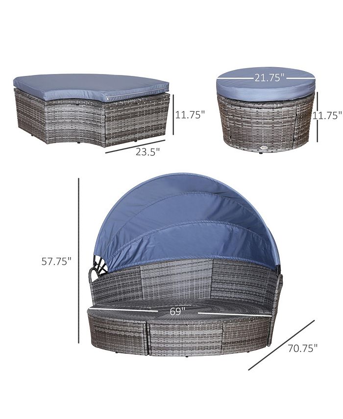 Outsunny 4pc Rattan Patio Furniture Set, Round Convertible Daybed or