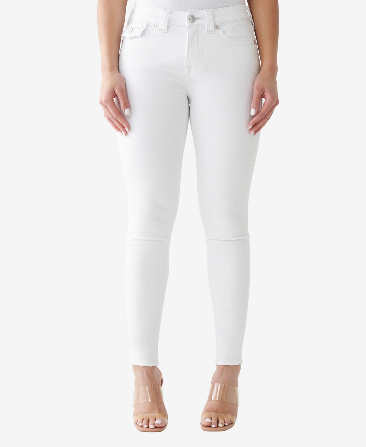 Shop True Religion Women's Jennie Mid Rise Flap Skinny Jeans In Optic White