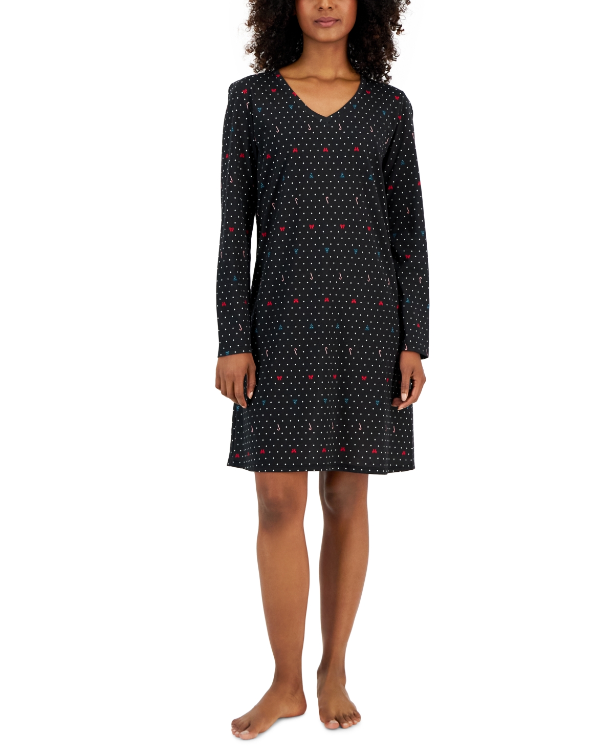 Charter Club Women's Cotton Long-sleeved Printed Sleepshirt, Created For Macy's In Starry Holiday