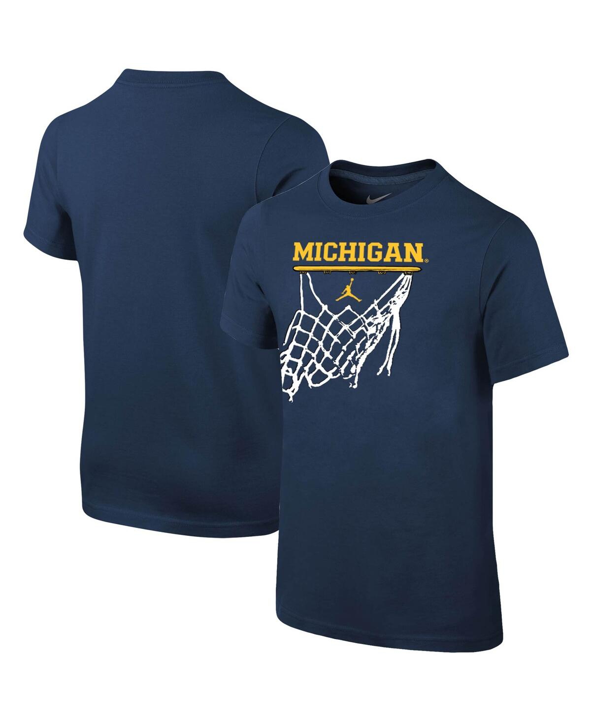 Jordan Kids' Big Boys  Brand Navy Michigan Wolverines Basketball Net T-shirt