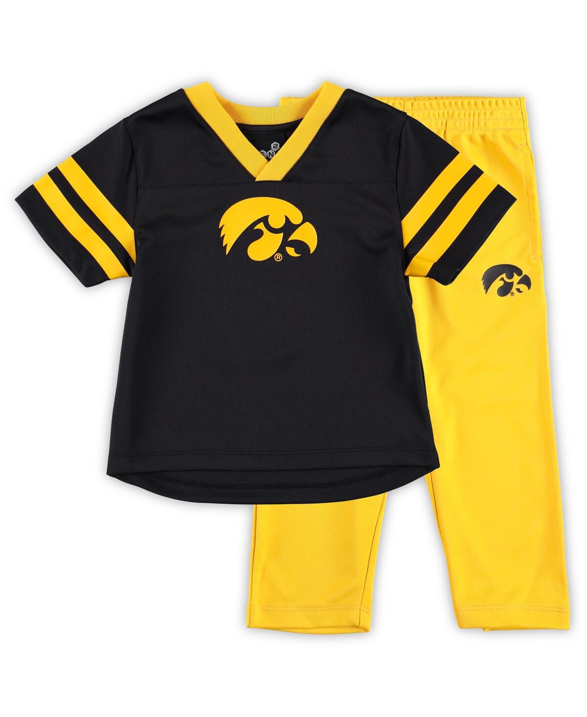Outerstuff Babies' Toddler Boys Black, Gold Iowa Hawkeyes Red Zone Jersey And Pants Set In Black,gold