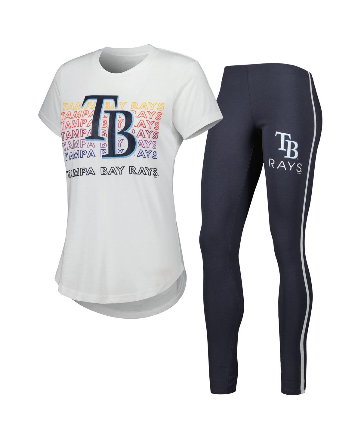 Concepts Sport Women's  White, Charcoal Tampa Bay Rays Sonata T-shirt And Leggings Sleep Set In White,charcoal