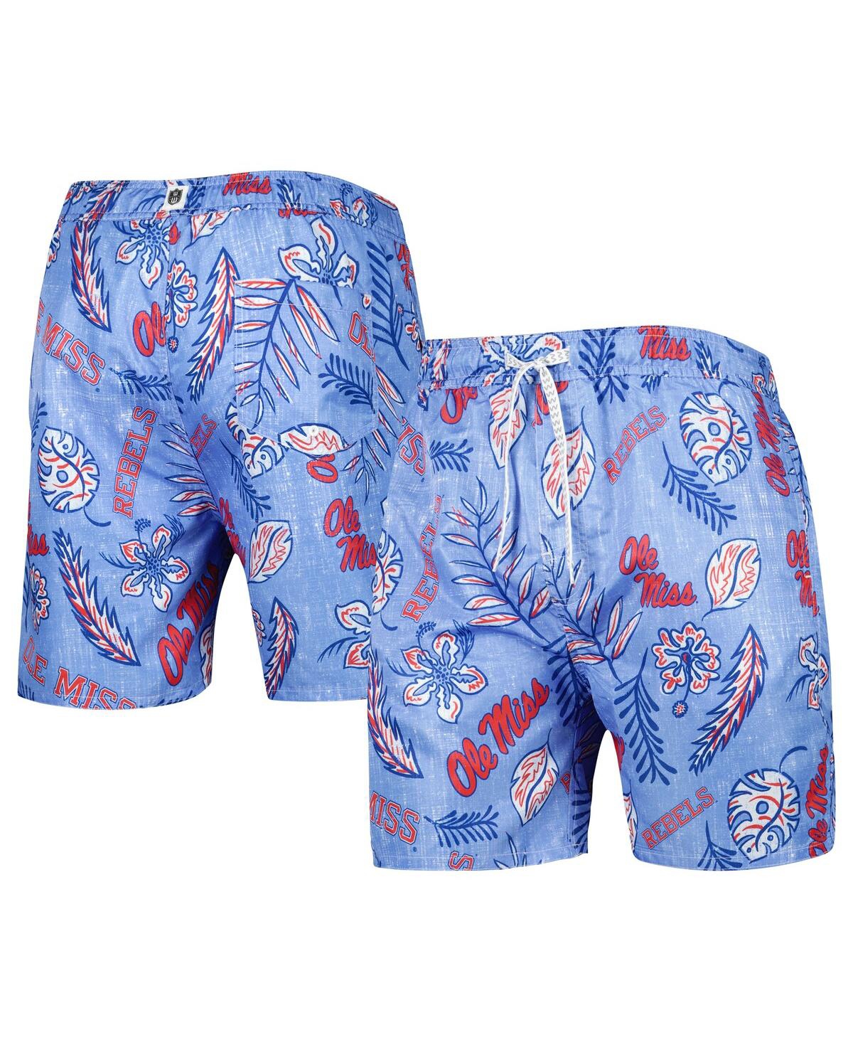 WES & WILLY MEN'S WES & WILLY POWDER BLUE OLE MISS REBELS VINTAGE-LIKE FLORAL SWIM TRUNKS