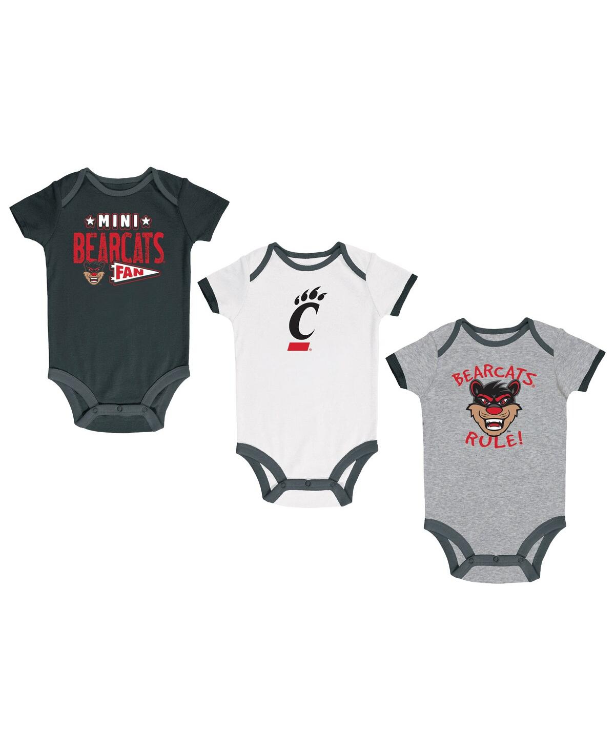 Champion Babies' Infant Boys And Girls  Black, Heather Gray, White Cincinnati Bearcats Three-pack Bodysuit Se In Black,heather Gray,white