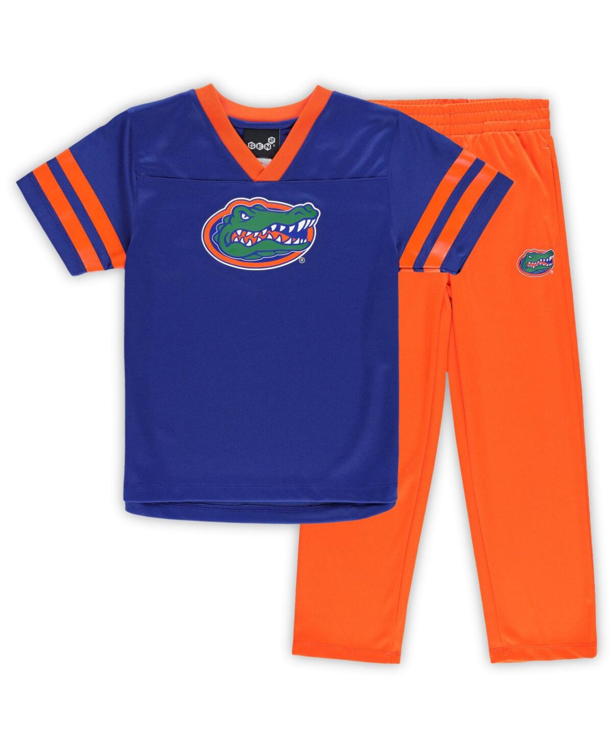 Outerstuff Babies' Toddler Boys And Girls Royal And Orange Florida Gators Red Zone Jersey And Pants Set In Royal,orange