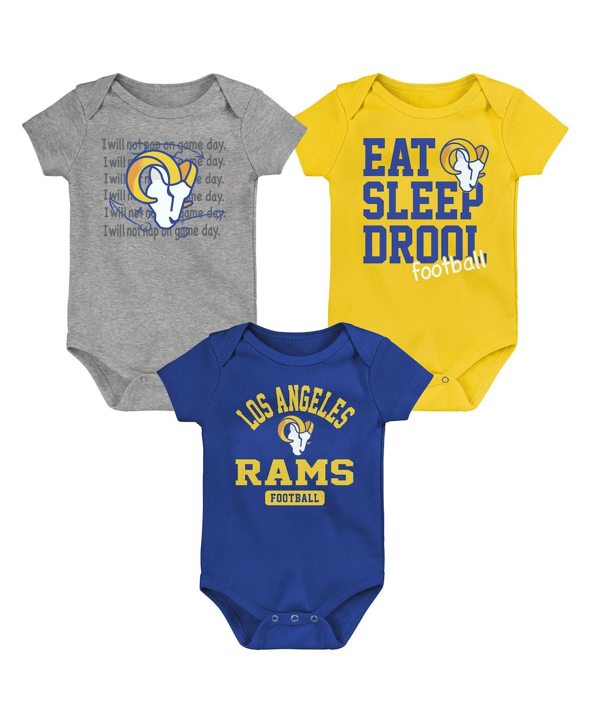 Shop Outerstuff Newborn And Infant Boys And Girls Royal, Gold, Heathered Gray Los Angeles Rams Three-piece Eat Sleep In Royal,gold,heathered Gray