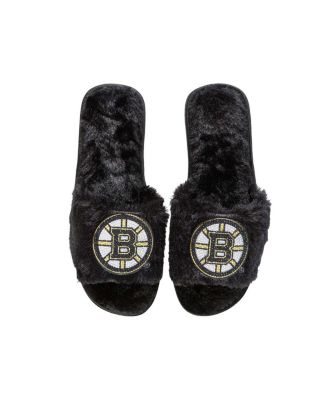 Women's Black Boston Bruins Rhinestone Fuzzy Slippers
