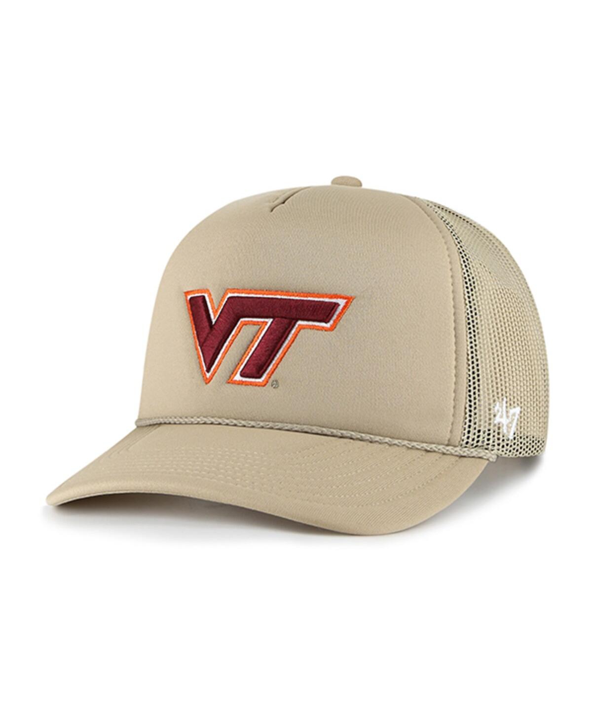 Men's '47 BrandVirginia Tech Hokies Foam Front Mesh Trucker Snapback Hat - Khaki