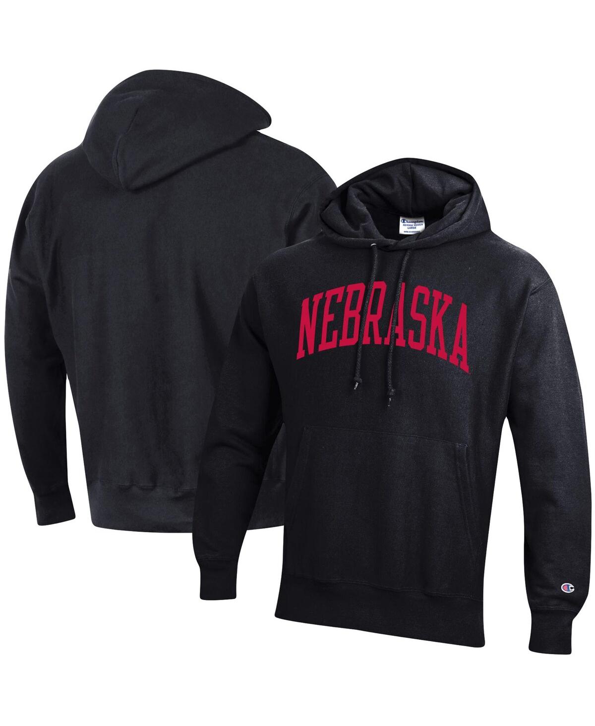 Men's ChampionNebraska Huskers Team Arch Reverse Weave Pullover Hoodie - Black