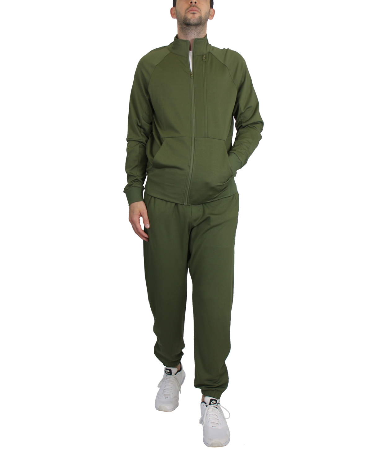Men's Moisture Wicking Performance Active Track Jacket and Joggers, 2-Piece Set - Olive