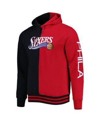 Men's Black, Red Philadelphia 76ers Big and Tall Hardwood Classics Split Pullover Hoodie