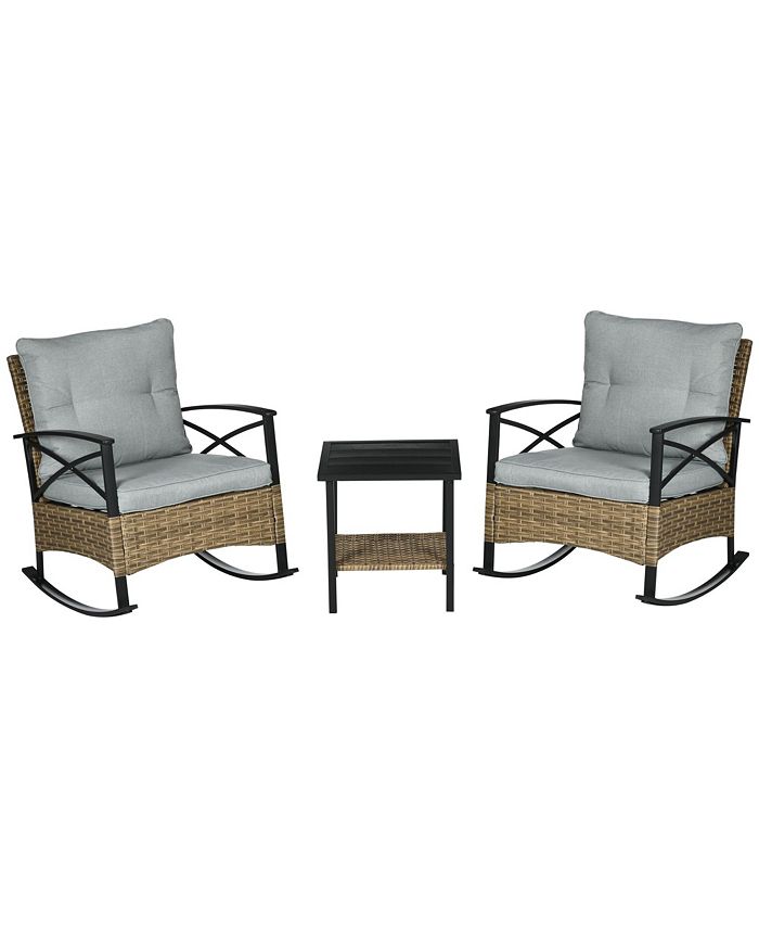 Outsunny 3 Piece Rocking Wicker Bistro Set, Outdoor Patio Furniture Set