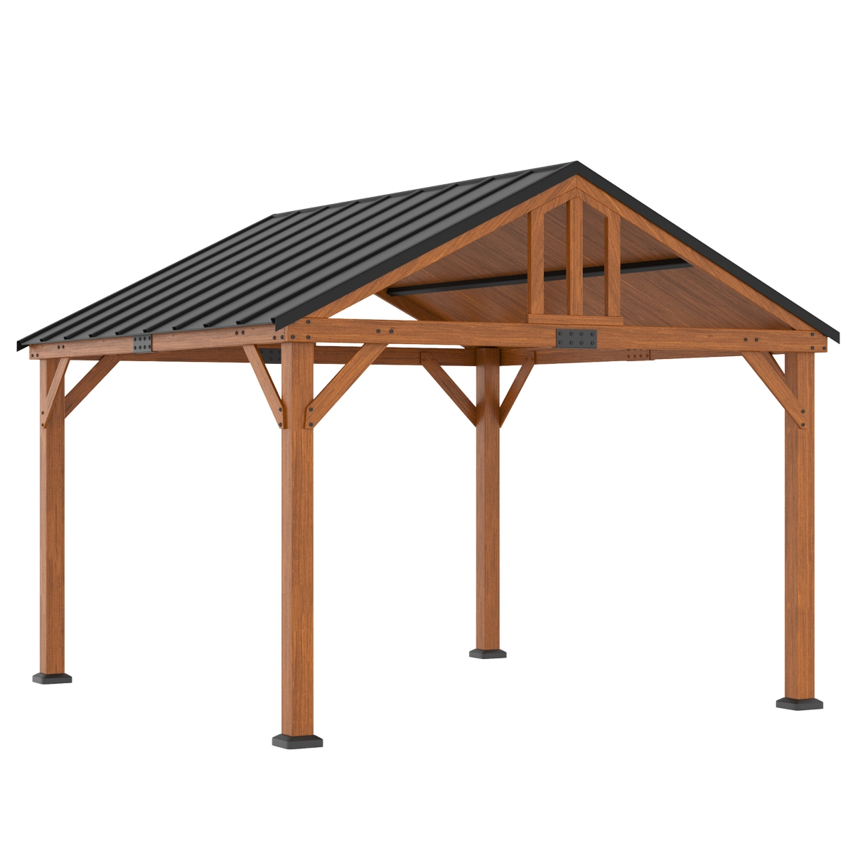Outsunny 12'x11' Wooden Hardtop Gazebo w/ Waterproof Asphalt Roof, Brown