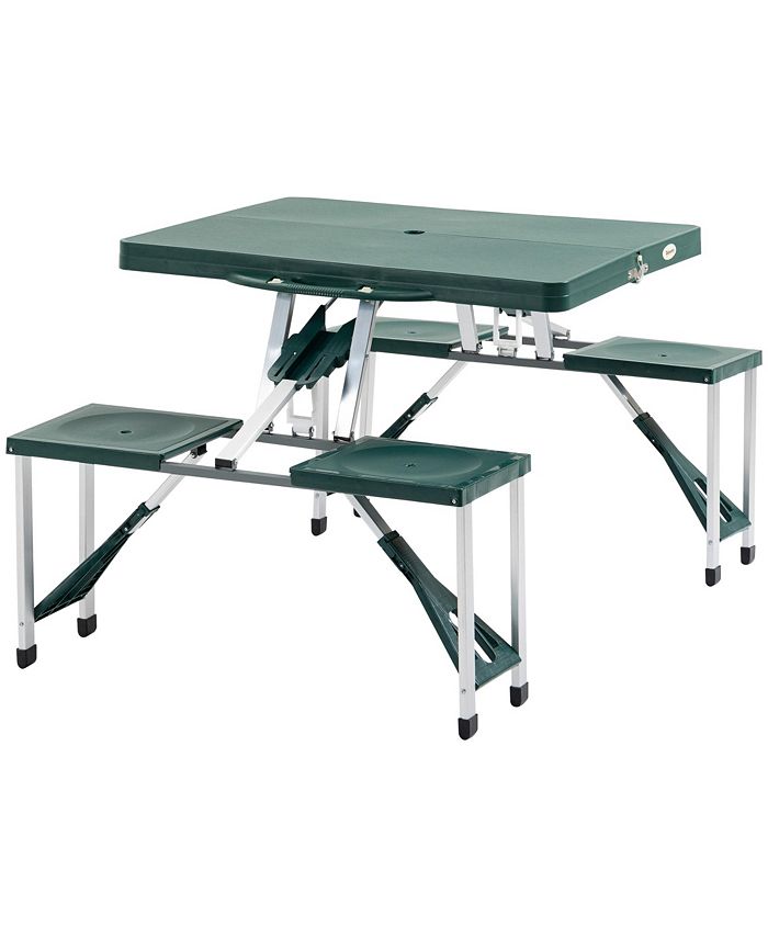 Outsunny Portable Foldable Camping Picnic Table Set with Four Chairs and Umbrella Hole, 4Seats