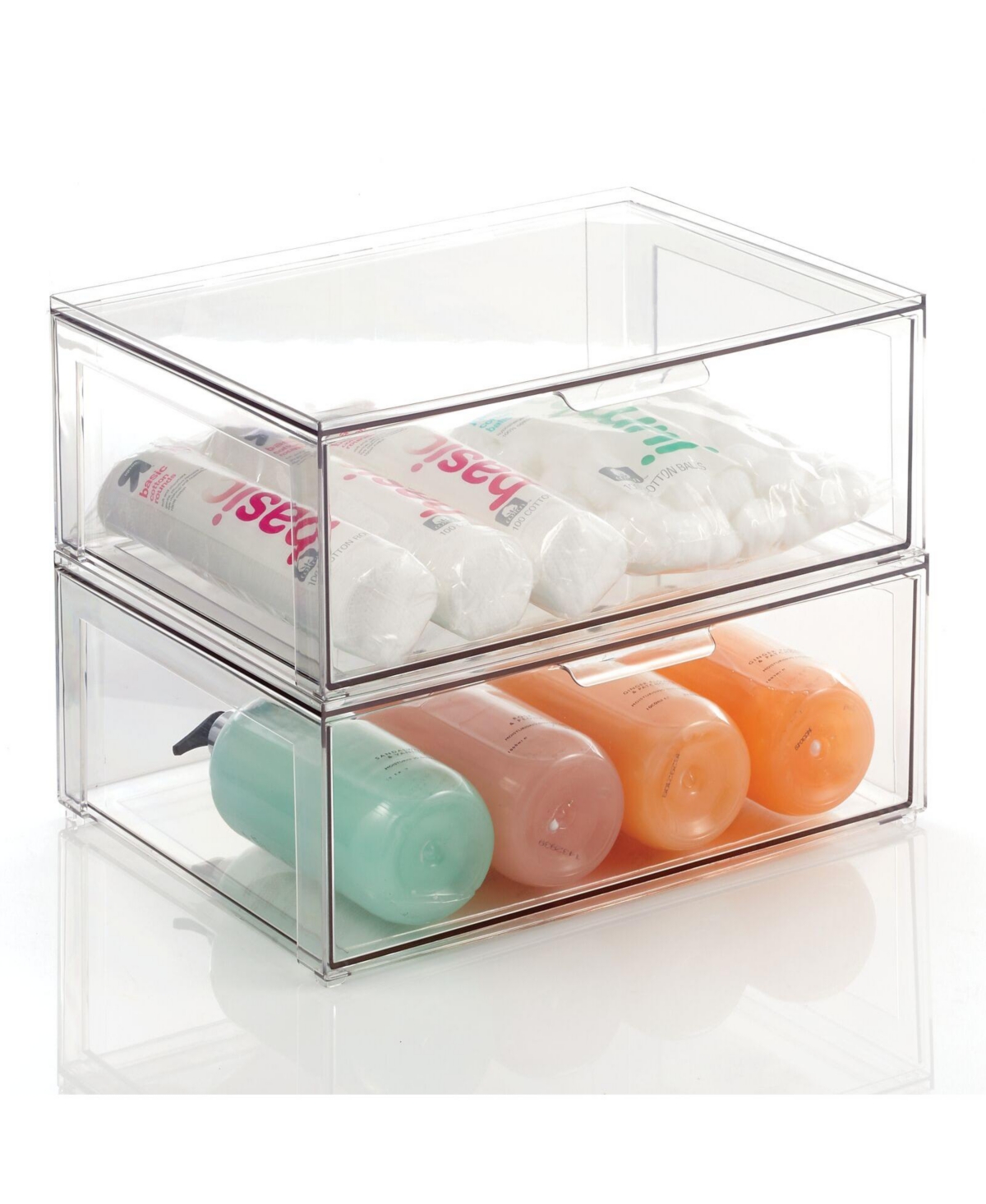 Plastic Stackable Bathroom Storage Organizer with Drawer, 2 Pack - Clear