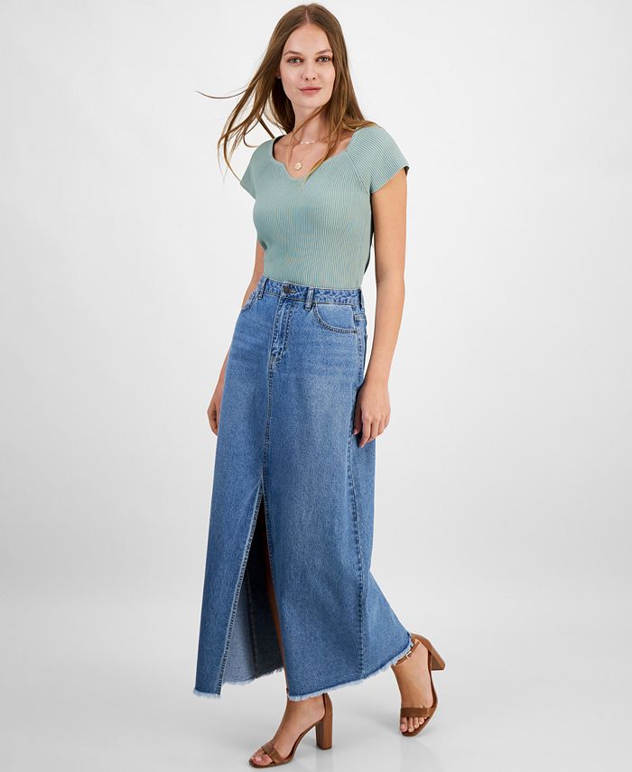 And Now This Women's Cotton Denim Maxi Skirt - Macy's