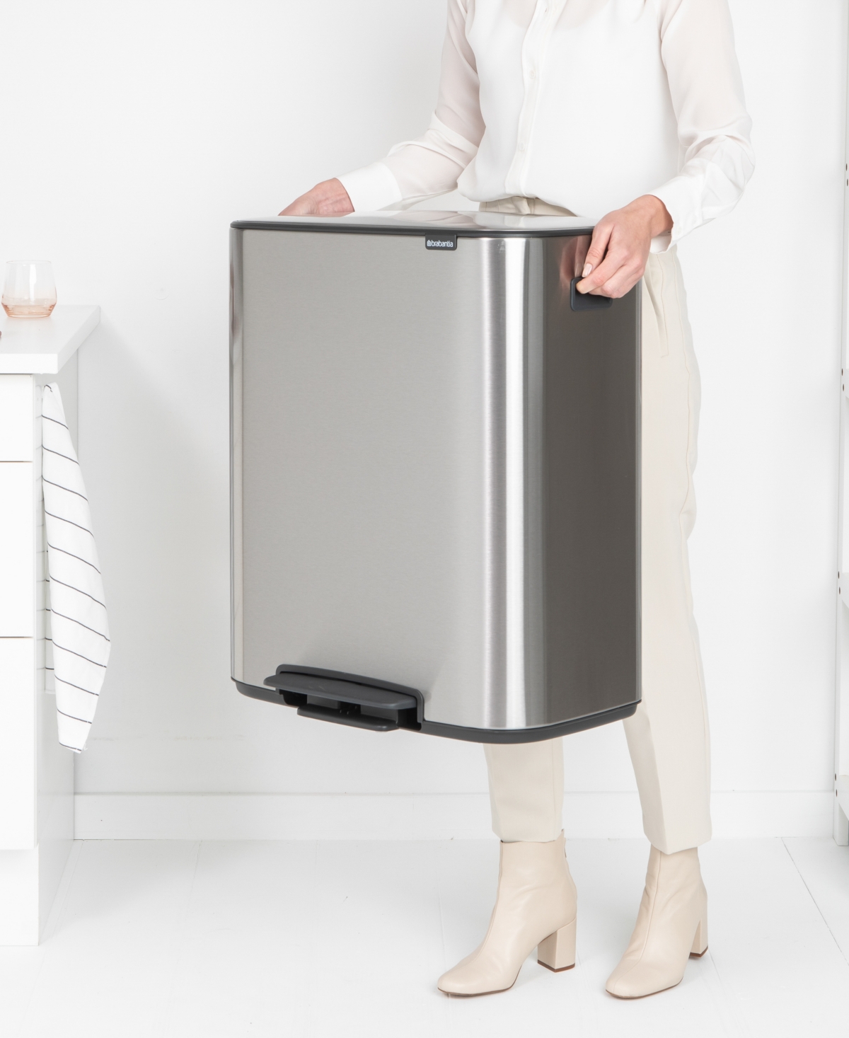 Brabantia Bo Step On Dual Compartment Trash Can, 2 X 8 Gallon, 2 X 30 Liter In Matte Steel Fingerprint Proof