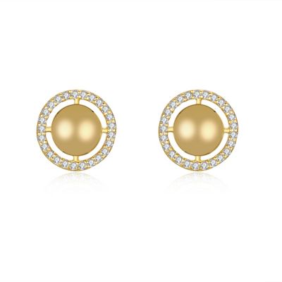 Radiant 14k Yellow Gold Plated Eternity Halo Medallion Stud Earrings with Cubic Zirconia