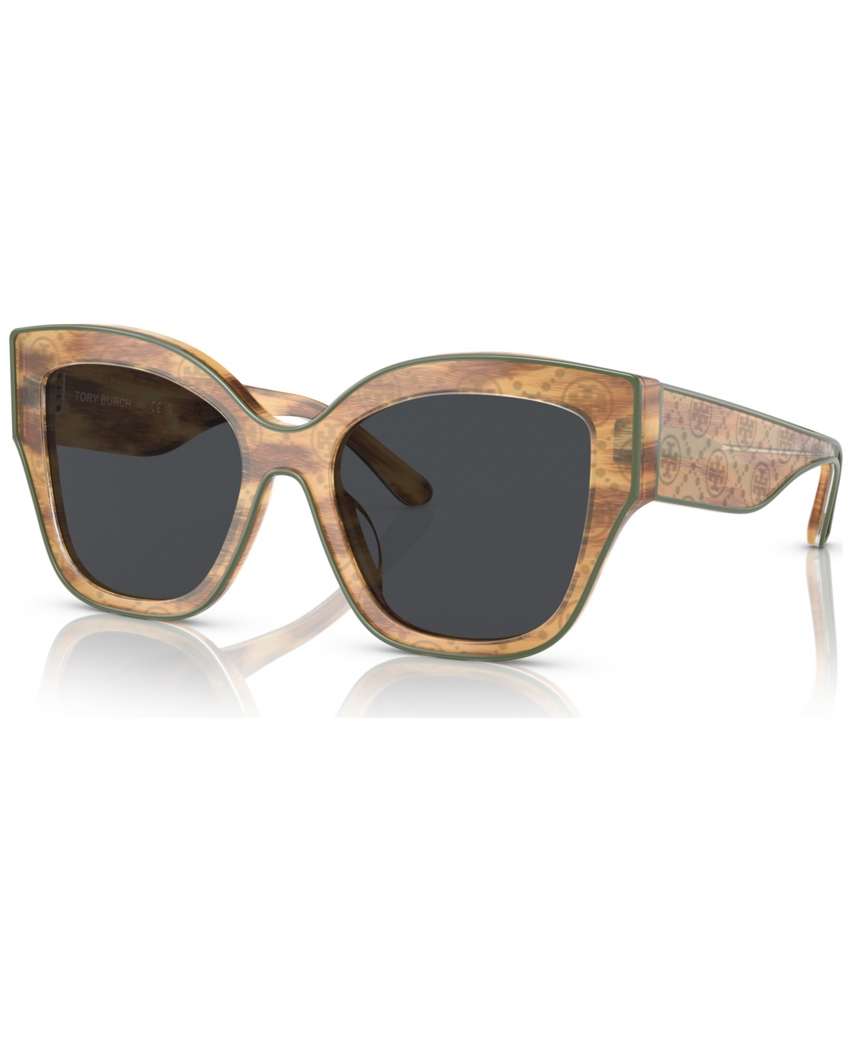 Tory Burch Women's Sunglasses, Ty7184u In Honey Wood With Olive Piping