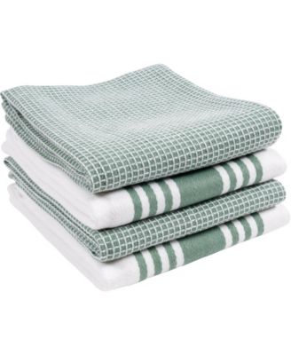 KAF Home Center Band Waffle Cotton 4 Piece Flat Kitchen Towel, 18" x 28" - Sage