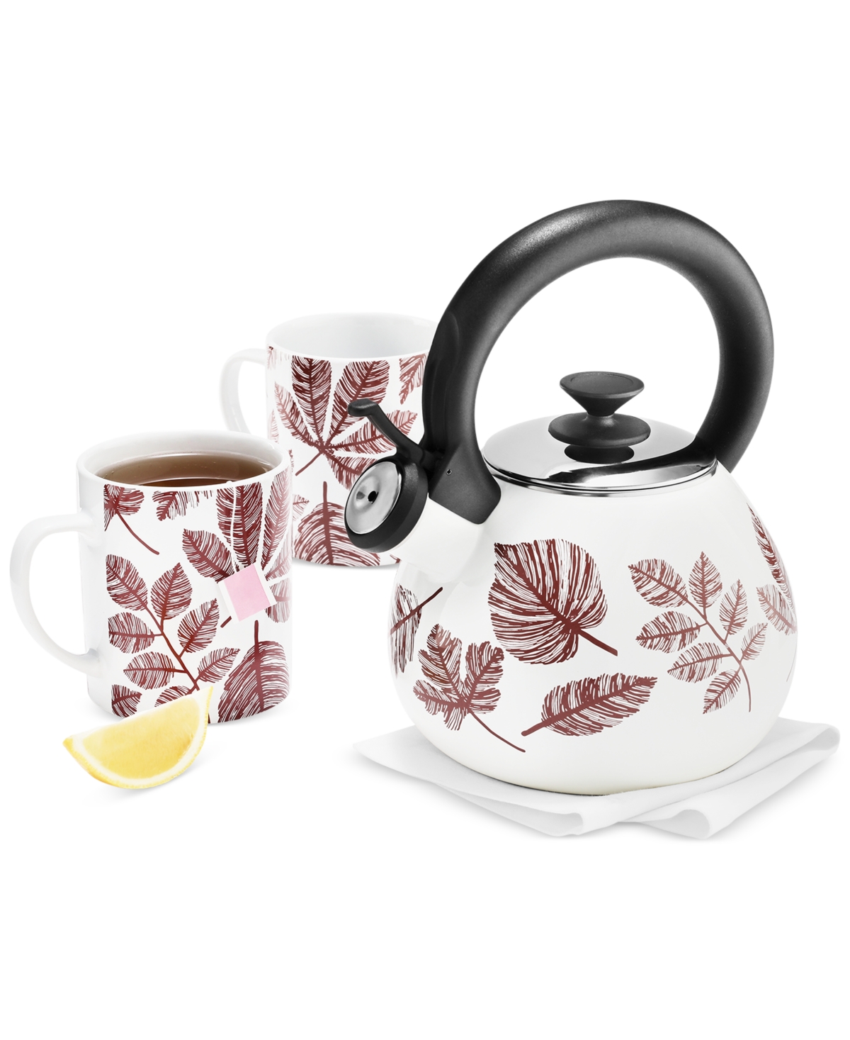 The Cellar Leaf Tea Kettle & Stoneware Mugs Set, Created For Macy's