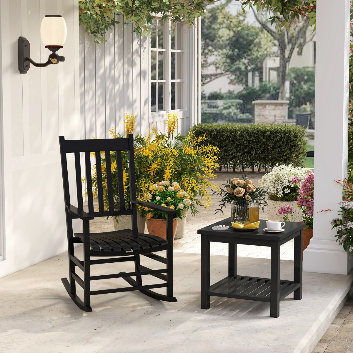Outsunny Wood Rocking Chair, Wooden Porch Rocker, Rustic