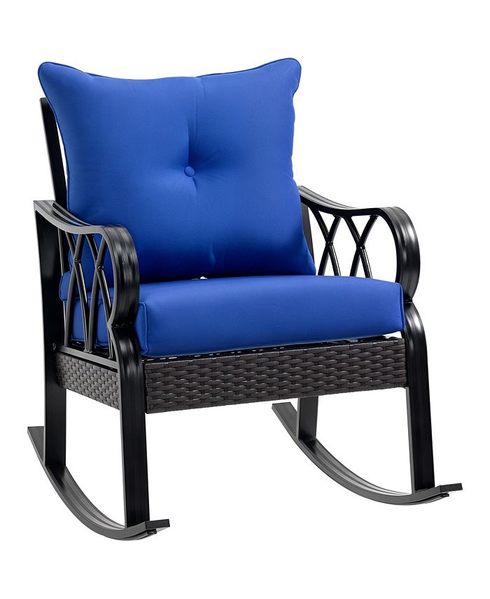 Outsunny Outdoor Wicker Rocking Chair with Padded Cushions, Aluminum