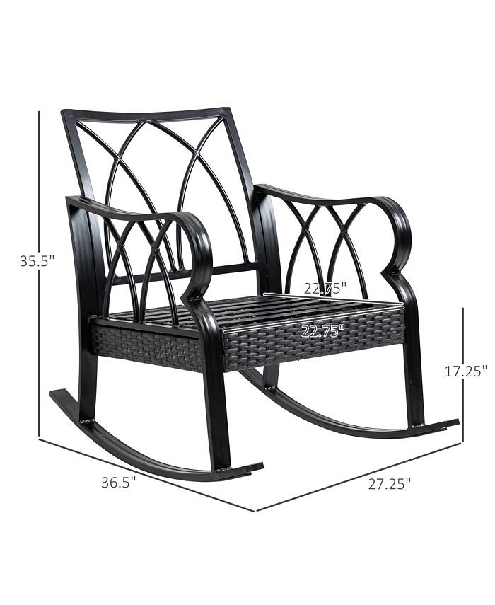 Outsunny Outdoor Wicker Rocking Chair with Padded Cushions, Aluminum