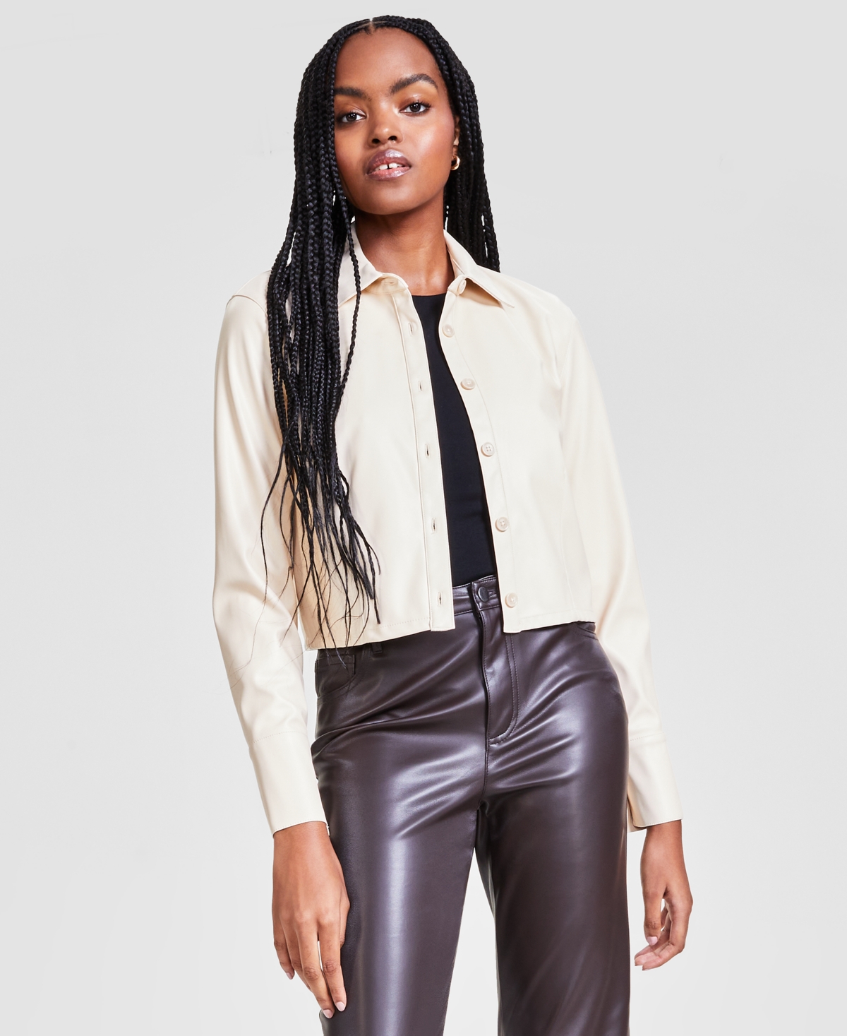 Women's Cropped Faux-Leather Jacket, Created for Macy's - Brazilian Sand