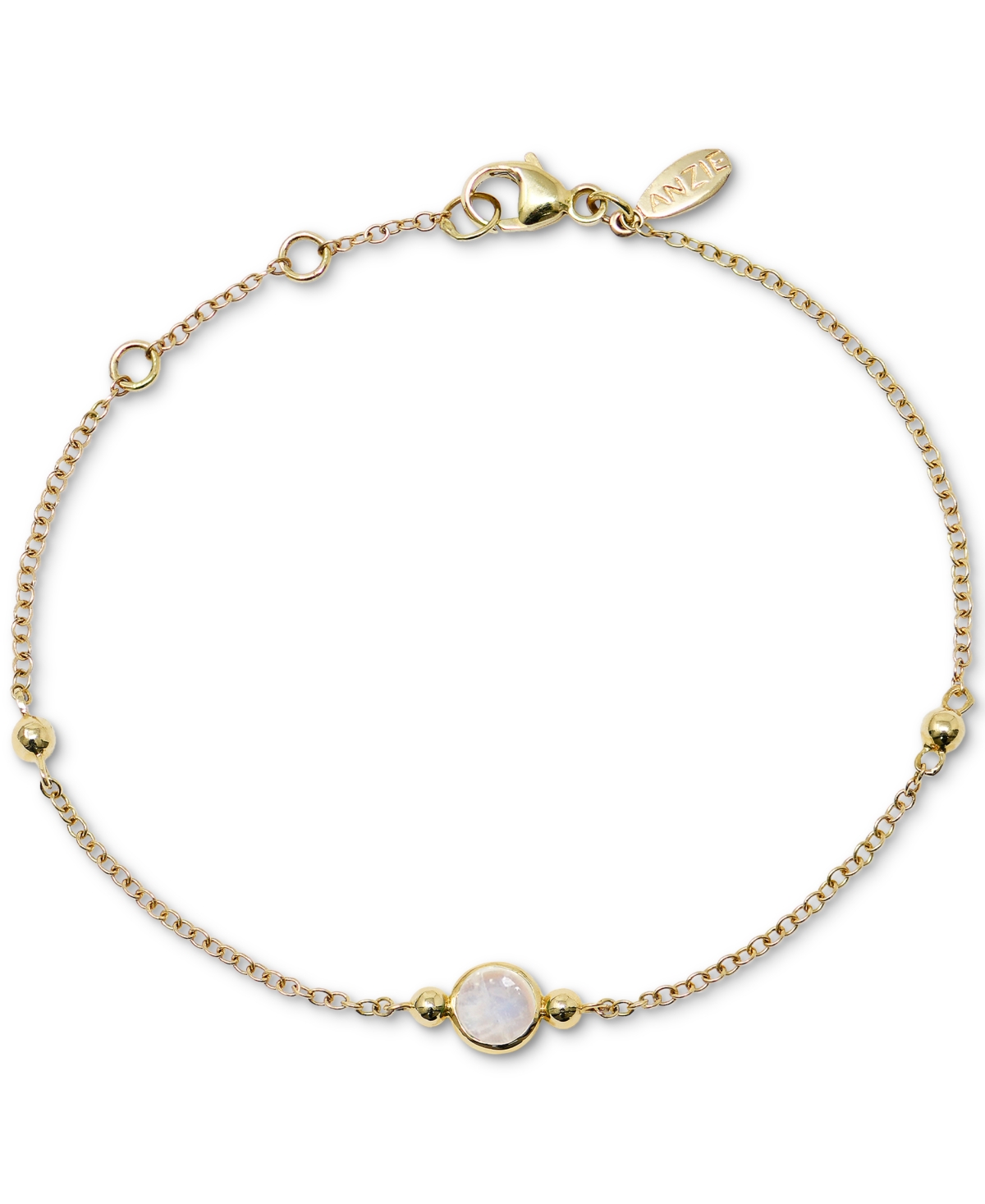 Moonstone & Polished Bead Link Bracelet in 14k Gold - Rainbow Moonstone
