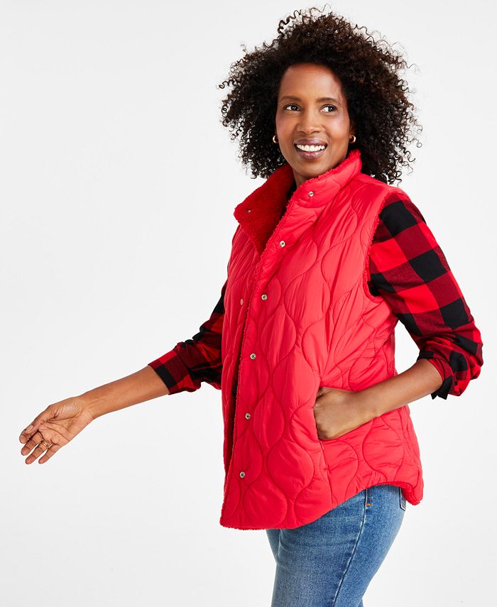 Casual Identity Black Reversible Fleece Sherpa Zip Up Vest Women's