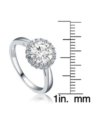 Sterling Silver White Gold Plated Halo Round Clear Cubic Zirconia Solitaire Ring