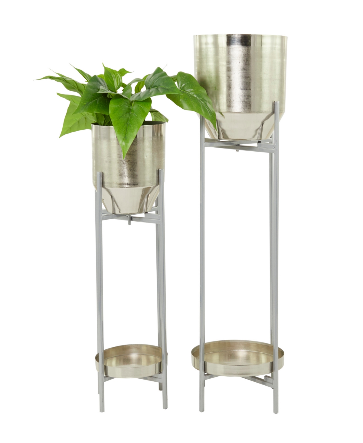 Silver-Tone Metal Planter with Removable Stand Set of 2 - Silver
