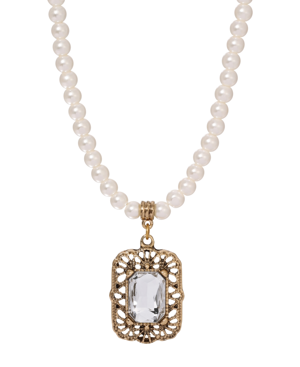 2028 Crystal Glass Bead Pendant Necklace In White