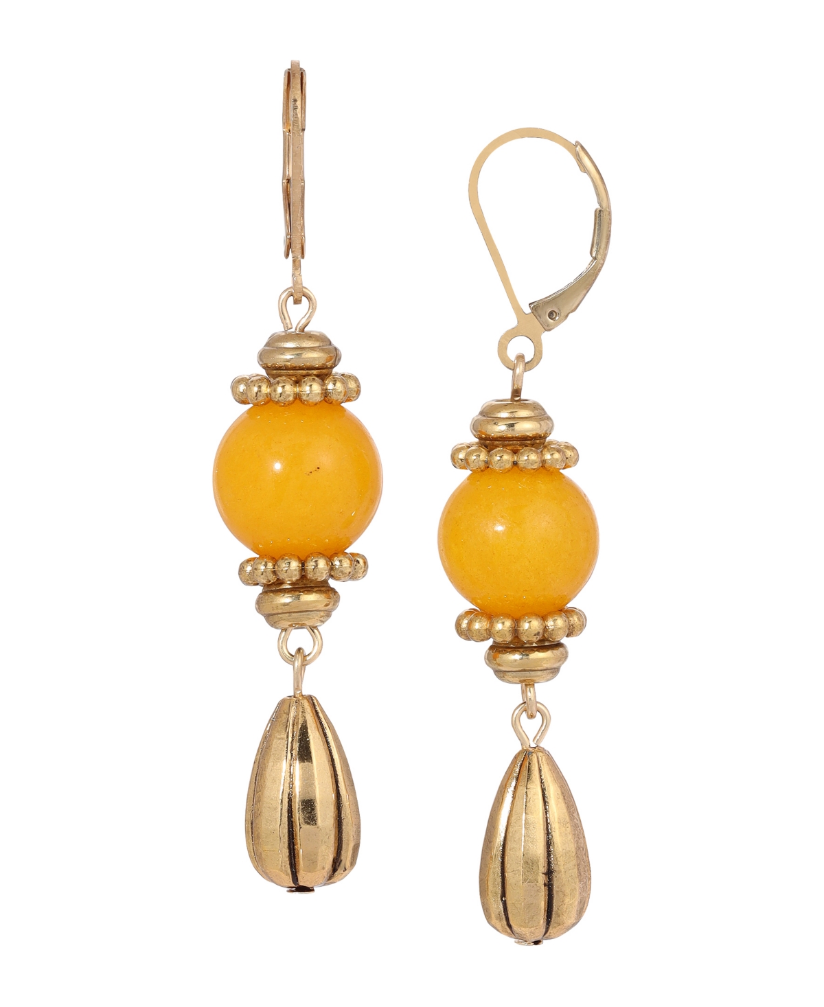 2028 Semi-precious Fluted Bead Lever Back Earrings In Yellow