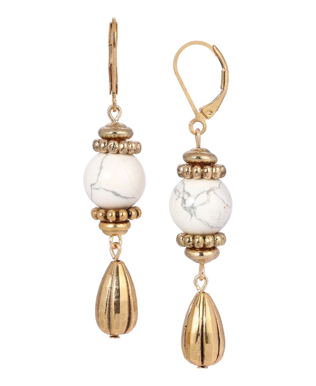 2028 Semi-precious Fluted Bead Lever Back Earrings In White