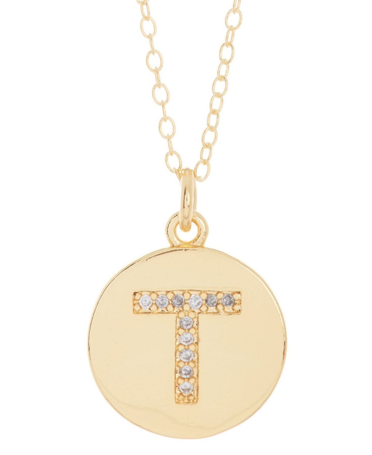 Shop Adornia 18" Chain 14k Gold Plated Disc Necklace With Crystal Engraved Letter Necklace In Gold- T