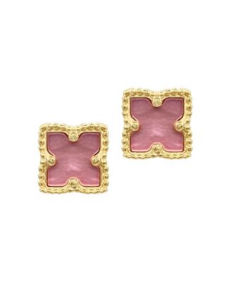 14K Gold Plated Flower Pink Imitation Mother of Pearl Stud Earrings
