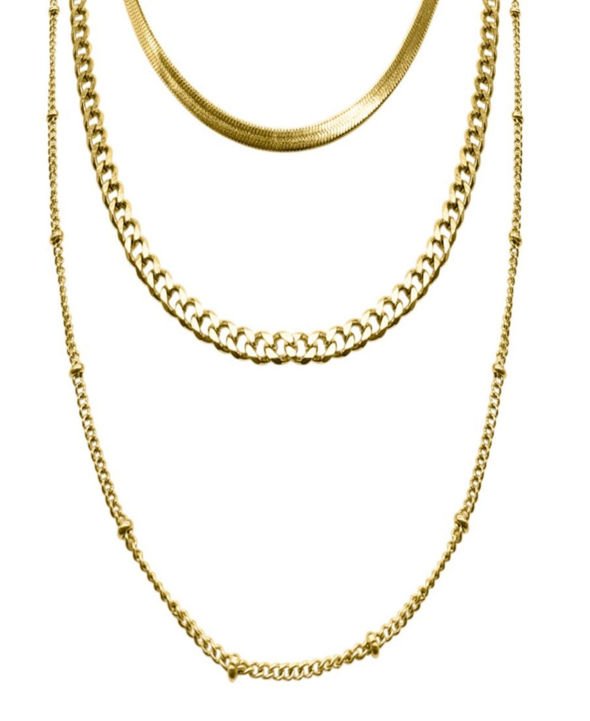 Adornia 18-21" Adjustable Plated Triple Layered Chain Necklace In Gold